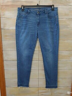 MICHAEL KORS Jeans logo Women IZZY Skinny Mid Rise Dark Wash Raw Hem sz 8 Y2K